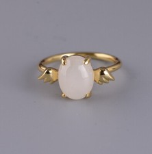 I05 Ring Silber 925 vergoldet ovale weiße Jade Engelsflügel Engel