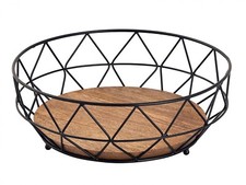 Obstschale Decokorb Brotkorb rund ø 28 cm H 10 cm Metall schwarz mit Holzboden m