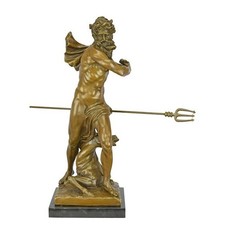9932441-d Bronze Skulptur Figur Neptun mit Seeungeheuer 57x51x23cm 17kg