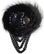 Pelz Brosche Nerz Anstecker Schmuck Mode Strass Fell Ketten Strass EFD Schwarz