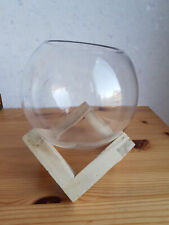 ?kugelförmige Vase aus Glas Glasgefäß Blumentopf mit Holzständer Deko?#d82