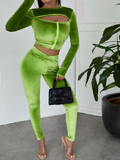 Damen 2 Teiler Hosenanzug Samt Top & Leggings Gr L 40 / 42 Neu 