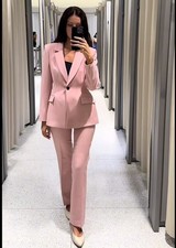 ZARA NEW WOMAN PINK FITTED TAILORED BLAZER (Size XS) AND TROUSERS (Size S)