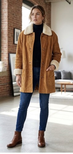 Vintage velourleder mantel - velourleder,