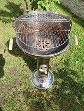 Edelstahl Säulengrill Holzkohlegrill rund 40cm, Holzgriffe, Warmhalterost
