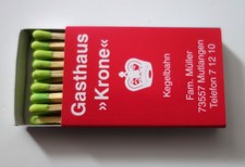 Streichholzschachtel Gasthaus Krone Kegelbahn Toto Lotto Oddset