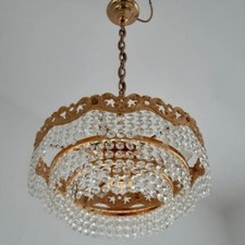 50er Jahre Messing Kristall Kronleuchter 3 Reiher Lüster Deckenlampe 