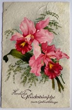 AK alte Postkarte Motiv Geburtstag Glückwunsch um 1925 Litho Blumen Orchidee
