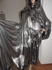 Luxus Sissy silber VTG Nylon Negligee metallic Rüschen Glanz XL