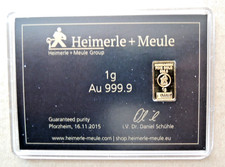 1 Gramm Goldbarren , Feingold 999,9 von Heimerle + Meule , Deutschland