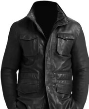 Herren Ledermantel M65 Field Schwarz Echt Lammfell Biker Motorrad Jacke Mantel