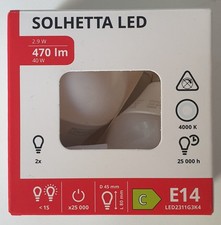 2 Stück: Ikea SOLHETTA LED E14 / 2,9W / 470 lm / 4000 K / kaltweiß / 230V / Ra90