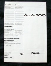 AUDI 200, Typ 43, Preisliste von 9.1979 ,  1. Serie Modelle 5E und 5T