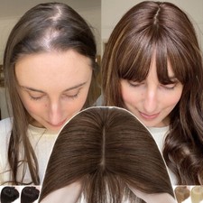 100% Echthaar Topper Toupee Toupet Haarteile Clip In Hair Extensions mit Pony DE