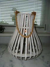 Laterne Rattan weiß old Patina Shabby Chic LandhausHaus & Garten Holz Laterne