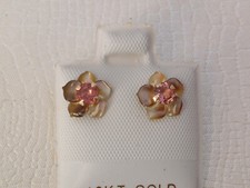 Rosa Turmalin Blüten Ohrstecker - 3,75 mm - 10 Kt. Gold - 417 - Brillant Schliff