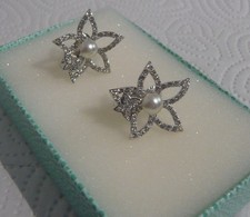 Pierre Lang Creolen Ohrringe Silber RH. Zirkonia Perle "Snow White" - NEU!!