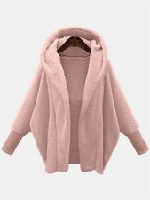 Damen Plüsch Warme Kapuzen Mantel Teddyfell Coat Fleecejacken Winterjacke DE