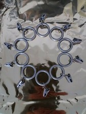 7 Stück Gardinenringe mit Klemmen und Haken 34 mm Silber Rund Matt Stabil B-Ware