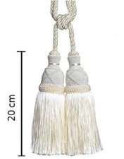 1x Luxus Doppel Raffhalter 70cm Quaste 20cm Cremeweiß Gardinenhalter Kordel DE