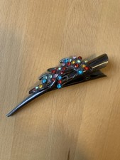 Damen Haarspange Silberfarben mit bunten Steinchen 13 cm lang