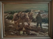 Otto Dill - Winterabend (zwei schwere Schimmel)  Gemälde Unikat Handsigniert