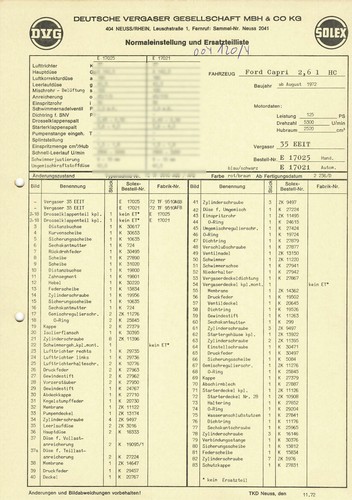 Datenblatt einstelldaten solex - datenblatt,