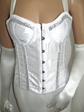 Damen Korsage,Corsage,Weiß,Silpber Pailletten,Satin,Gr.S,Schnürrung,Mieder,Neu