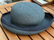 Mayser Hut Damenhut blau mit kleiner Krempe Vintage Retro Ø 30cm Sommerhut