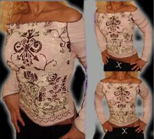 Mädchen Pump Langarm Shirt gesmokt Samt Print rosa XS 152 S 164 M 176 TOP NEU