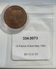 Monaco 10 Francs Münze Fürstin Gracia Patricia von Monaco (Grace Kelly) 1982