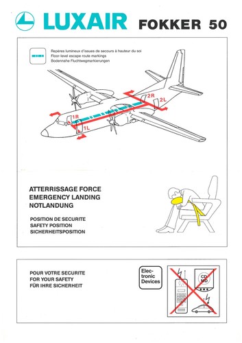 Safety card luxair fokker - safety,