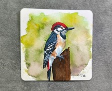 Kleiner Specht in Aquarell handgemalt, Mini Gemälde, Vogelkunst, Malerei