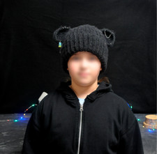Schwarze häkeln Mütze mit Bärenohren für Erwachsene oder Kinder