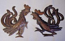 2 x Gallischer Hahn Blechfigur,  Kupfer brüniert  ca 20 cm hoch mit Wandaufhänge