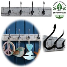 Vintage Holz Wandgarderobe 4 Haken Weiß 60cm ♻️ Garderoben-Leiste Mantel Shabby