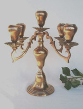 Herrlicher alter 5 flm. Kerzenleuchter, Kerzenhalter Messing patiniert