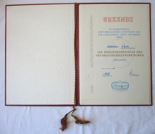 Ddr urkunde verdienstmedaille - ddr,