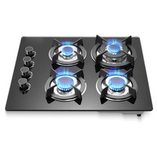 Gaskochfeld 4 Flammen Glaskeramik Gasherd Glas Einbauherd LPG Gas Propangas 60CM