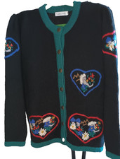 Trachtenstrickjacke handbestickt Gr.M schwarz 100% Wolle