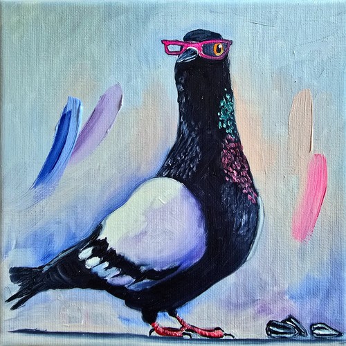 Taube mit brille ölbild - brille, 20x20