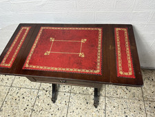 Kommode Beistelltisch Vintage Antik Englische  Mahagoni Leder Art Deko Tisch Rot