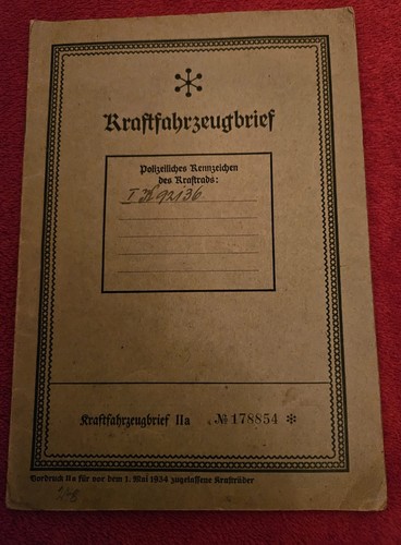 Alter kfz brief von 1937 - alter,