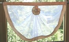 Muschel geraffte Scheibengardine mit Gold beiger Kante + Rosette 90 x 55 cm BxH