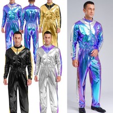 DE Freebily Herren Glänzend Astronaut Kostüm Jumpsuit Lang Raumanzug Halloween