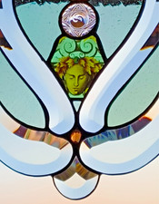 Bleiverglasung Jugendstil- Facetten-Fensterbild mit Echt- Antikglas in Tiffany