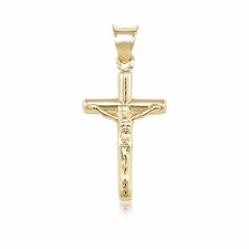 14K Gelbgold Kruzifix Kreuz Anhänger - Jesus Christus Halskette Charm Damen Herren