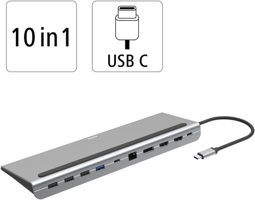 Hama 10in1 usb docking - usb-c,