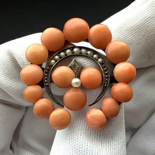 Antike brosche koralle perle - brosche,