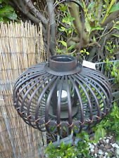 Chinesischer Lampion braun, rund mit Henkel, Rattan mit Glas + Teelicht